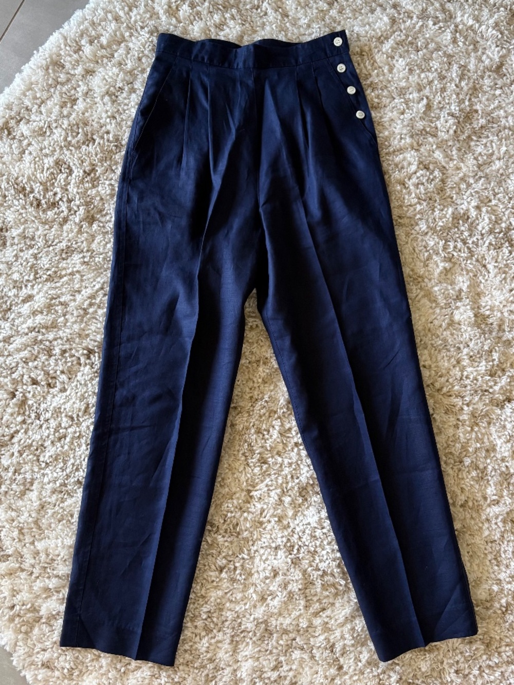Vintage J.Crew 100% Linen Sailor Pants High Rise Navy 6